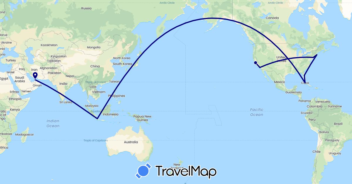 TravelMap itinerary: driving in United Arab Emirates, Cuba, Indonesia, Japan, United States (Asia, North America)